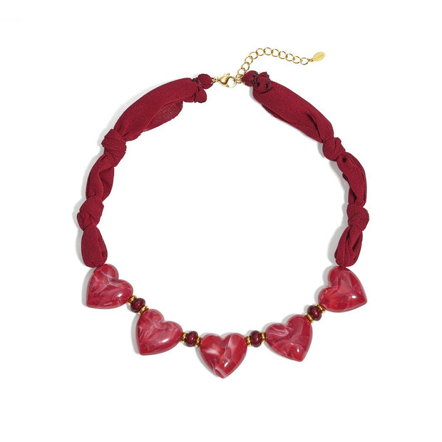 Stoffen Ketting Met Hartkralen