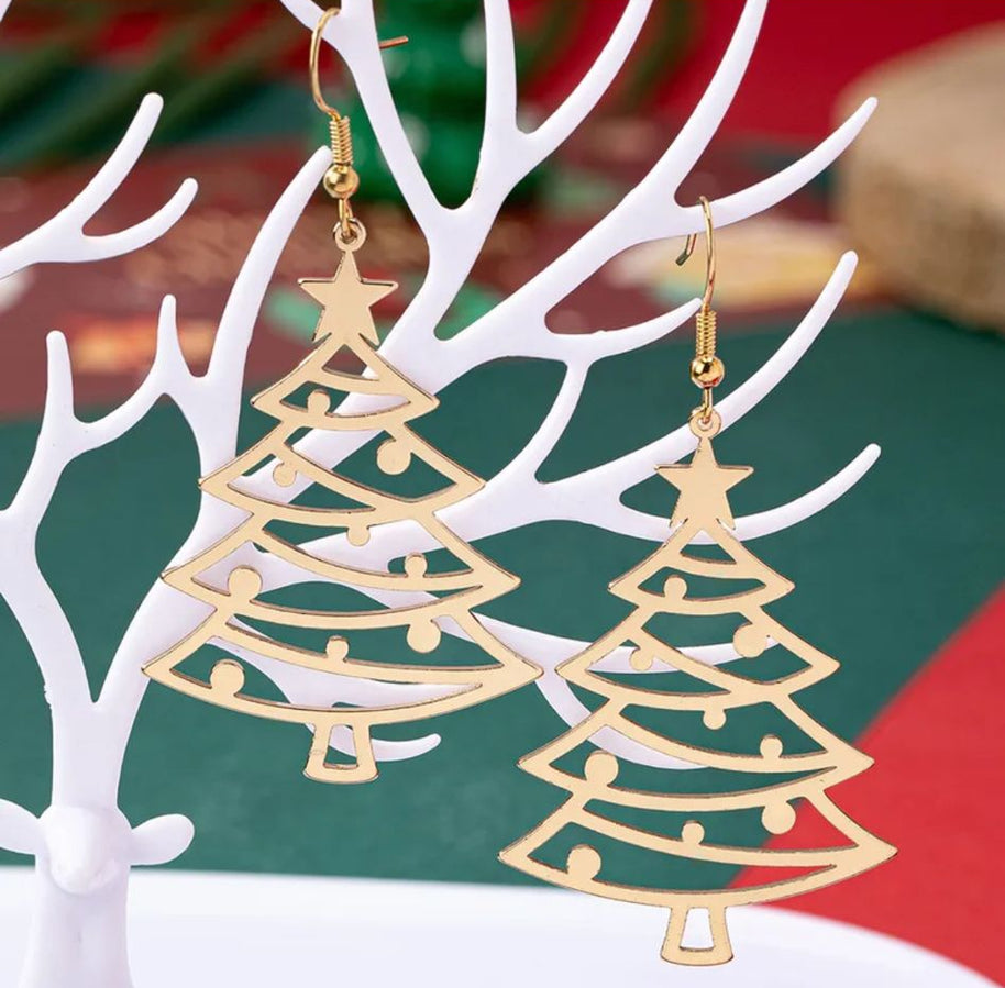 Gouden Kerstboom Oorbellen