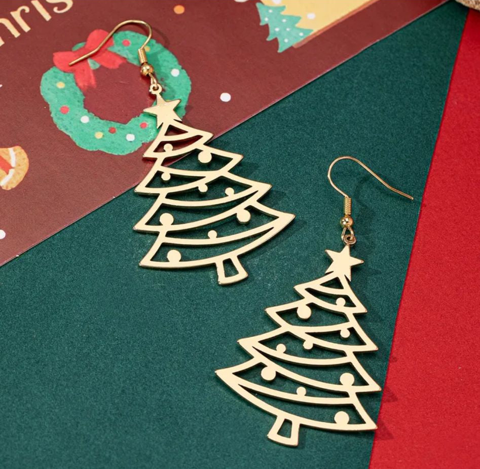 Gouden Kerstboom Oorbellen
